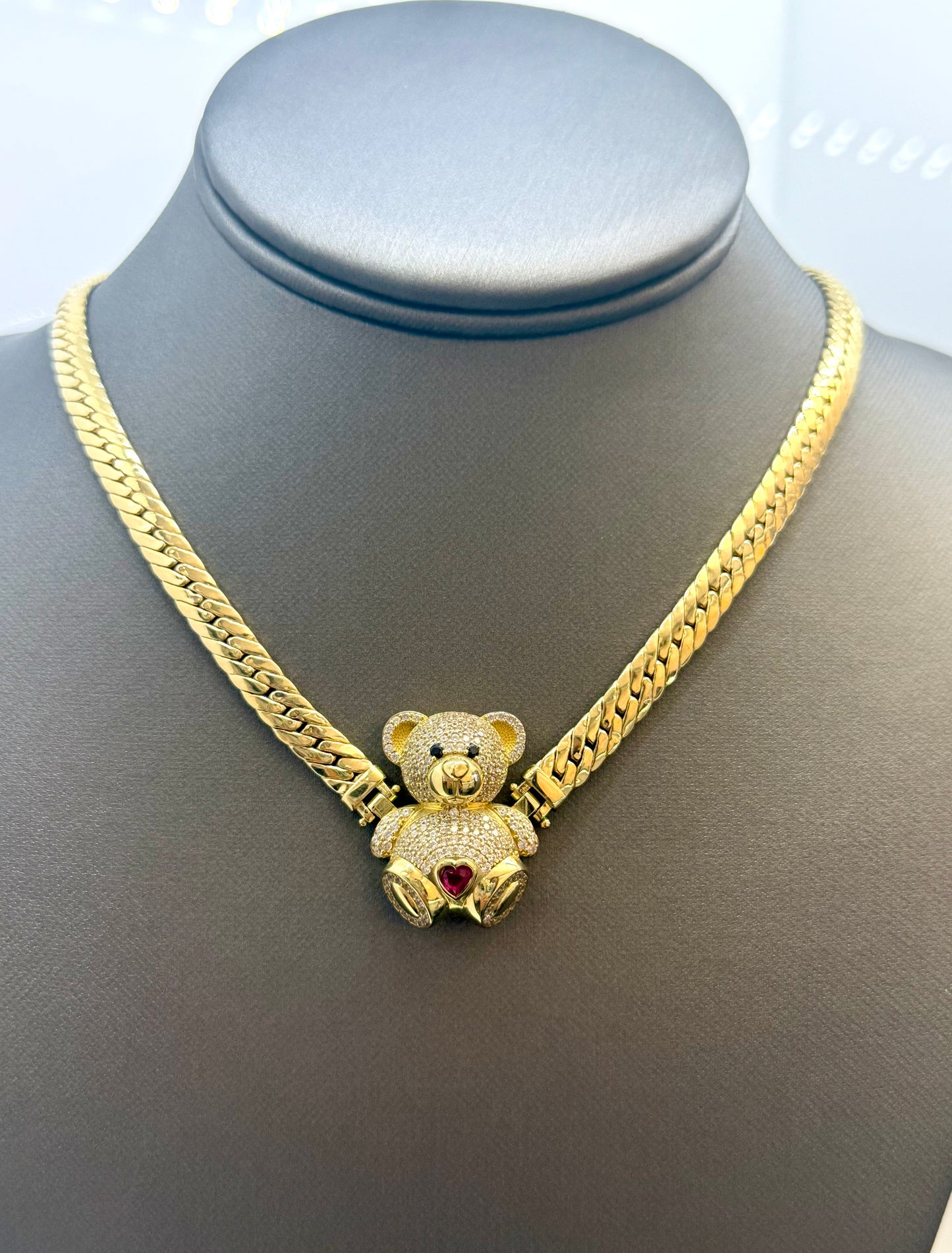 Bear Necklace with red heart