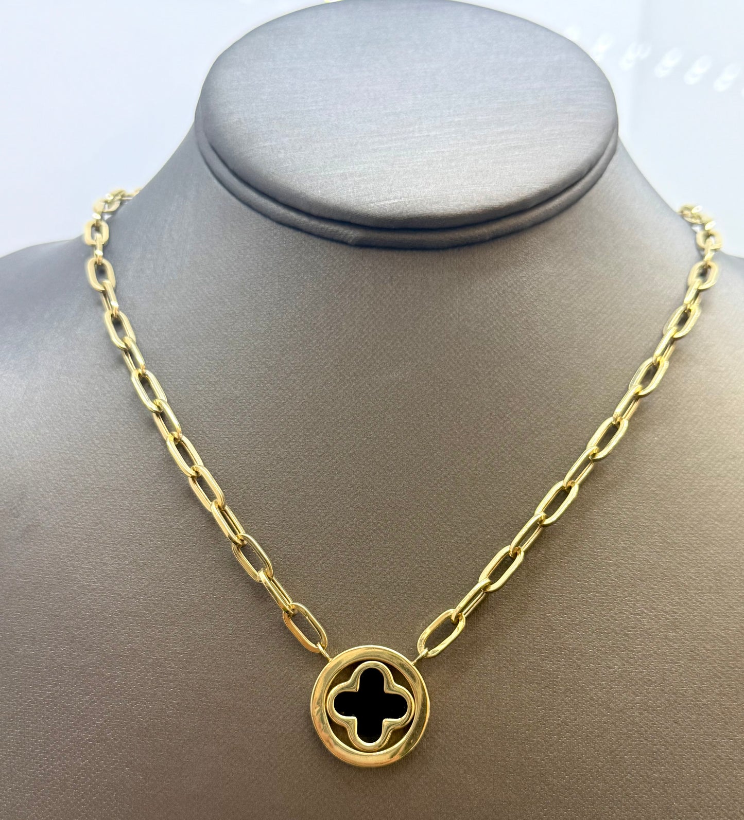 Necklace with Black Flower 14k
